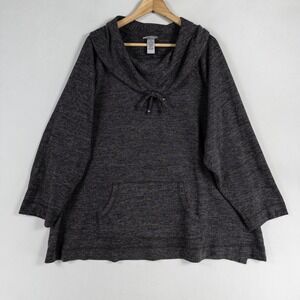 Catherines Top Womens 3X Gray Fuzzy Knit Cowl Neck Long Sleeve Pullover Pocket